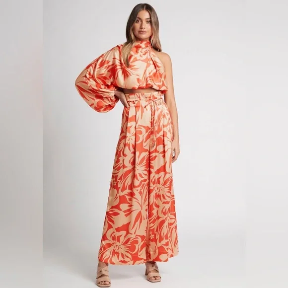 SHEIKE Cuban Nights Satin Print One Shoulder Long Sleeve Blouse Top NWT - Picture 9 of 10